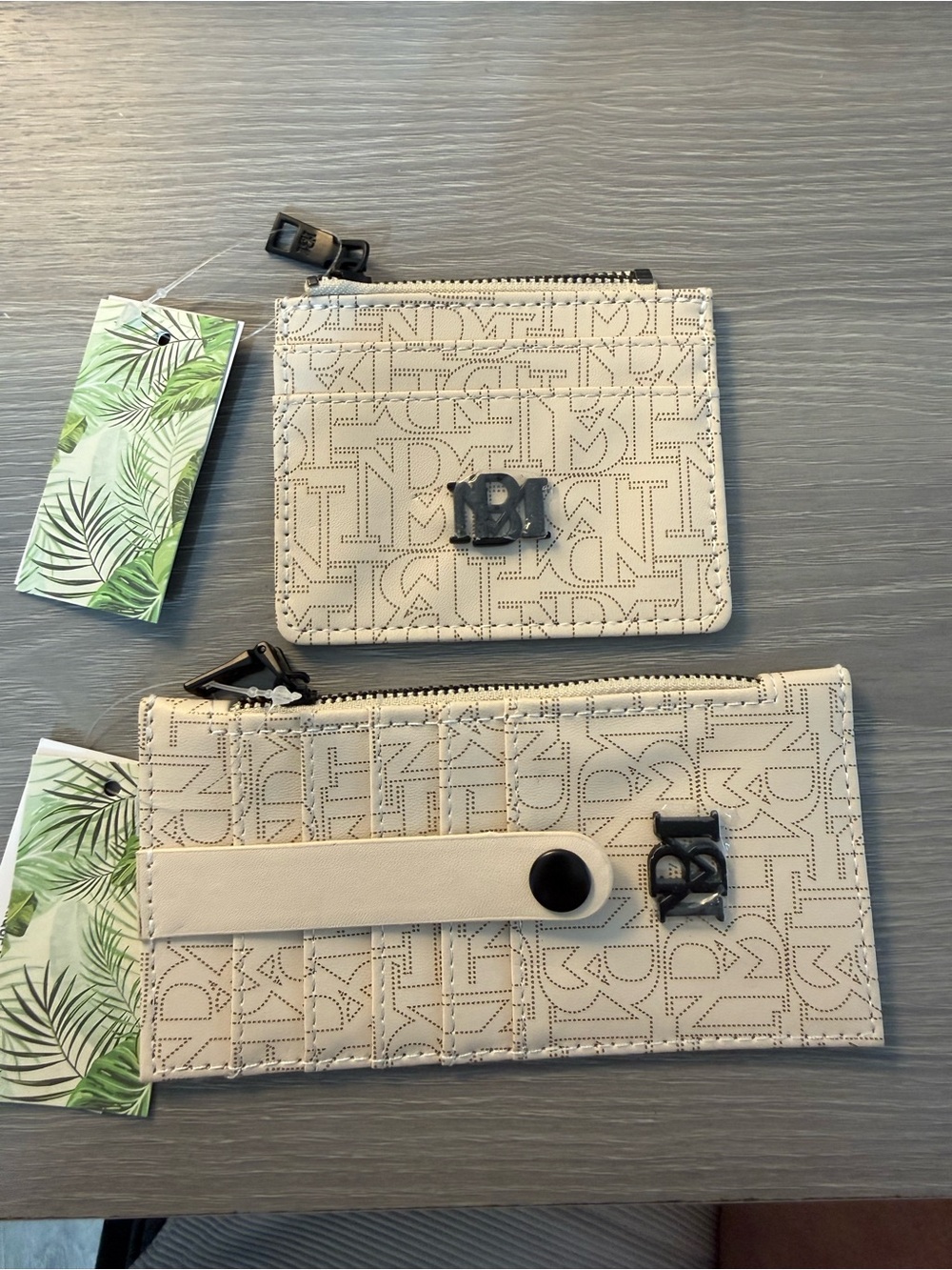 Badgley Mischka Cream Monogram Zip Wallet and Card Case Set set of 2